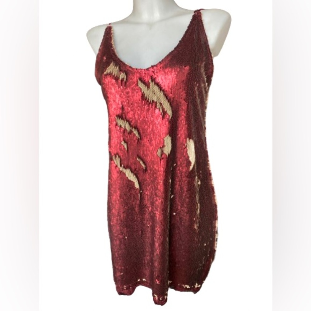 FREE PEOPLE "Time To Shine" Sequin Slip in Deep Metallic Wine Size Large - Picture 6 of 10